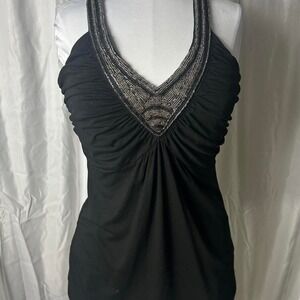 White House Black Market Beaded V-Neck Top y2k size small